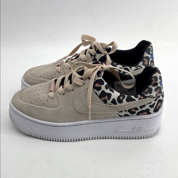 Nike Air Force One Sage Low platform suede leopard print sneakers sz 6.5 - Picture 1 of 6